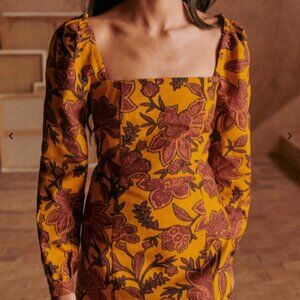 Carola Dress  Flowers on ochre background